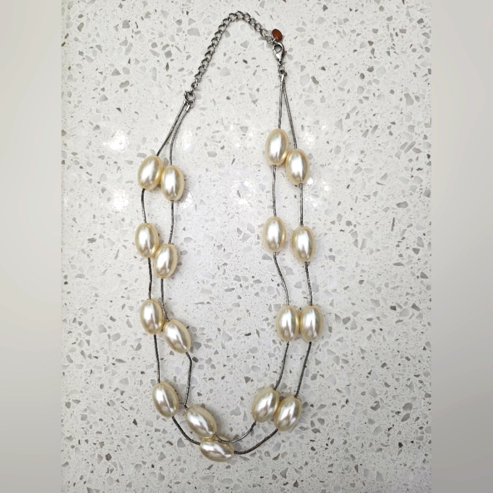 White Double Stranded Acrylic Bead Necklace